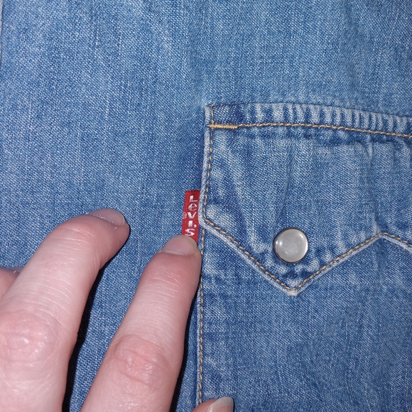 Levi's Denim Pearl Snap Shirt Men XL Lightwash Vintage Y2K Grunge Cowboy Western - Picture 12 of 14